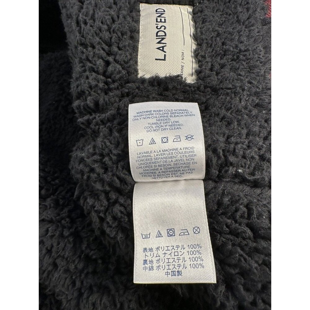 LANDS' END UNISEX  RED PLAID VEST W/HOODY SHERPA LINED Size 8- S PERFECT! - Picture 14 of 16